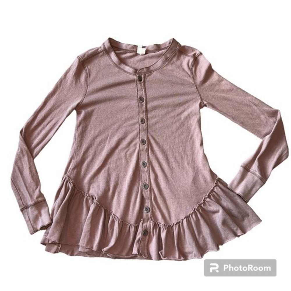 Free People We the Free Button‎ Down Ruffle Long Sleeve Shirt Size XS